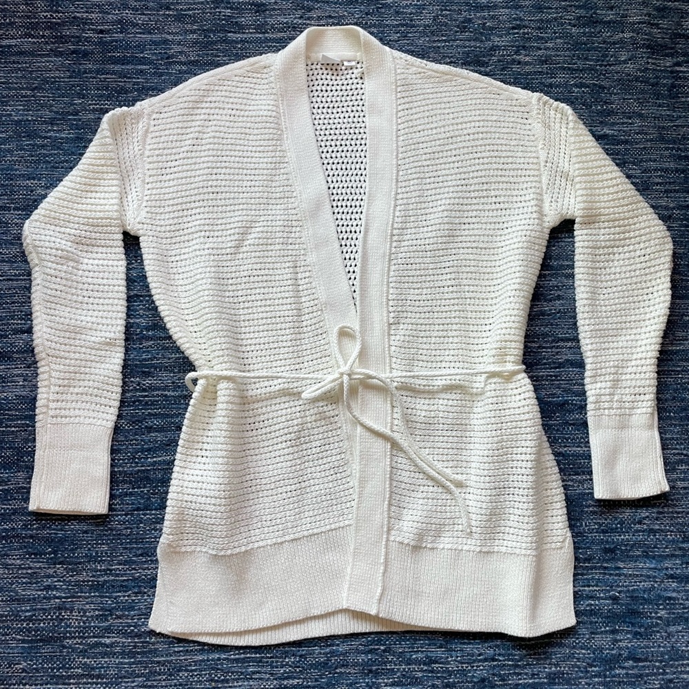 NWOT Crochet cream cardigan with tie waist